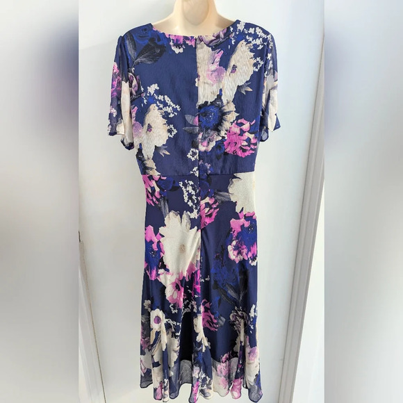DKNY Women's Floral Print Goddet-Trim Midi Dress Size 12 - Picture 4 of 13